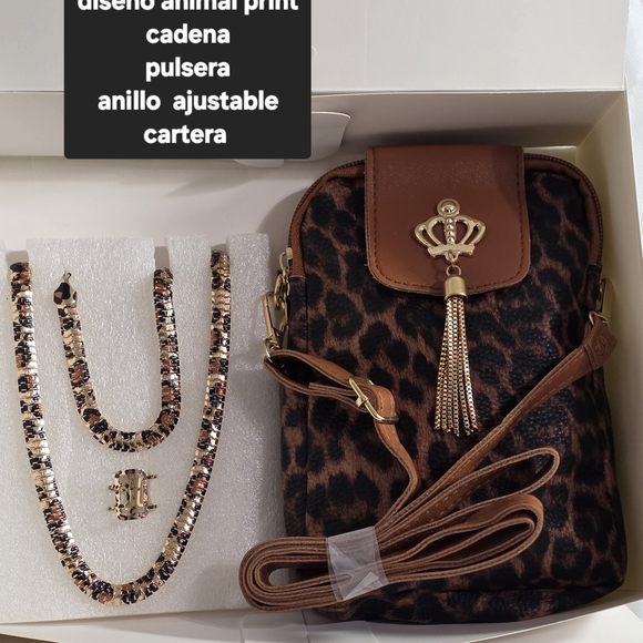 Handbags - Leopard Print Crossbody Bag with Tassel